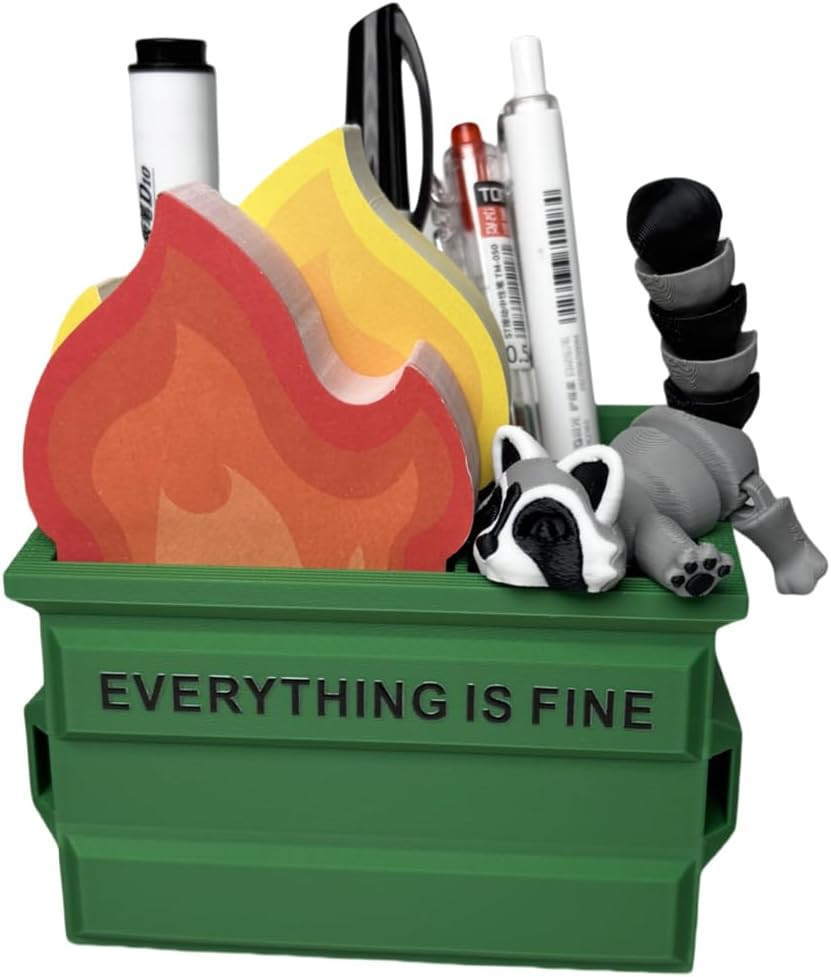 Funny Garbage Can Fire Pen Holder 300 Sticky Notes Cute Desk Organizer Office