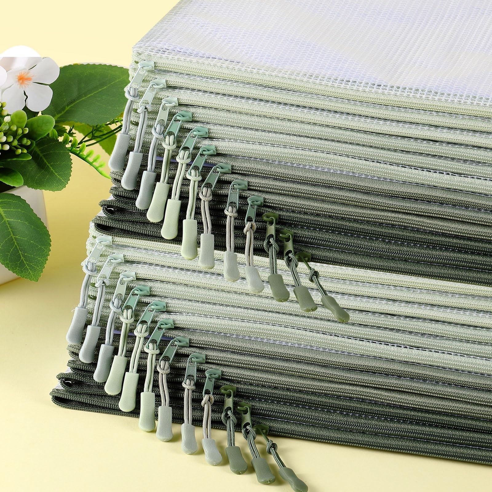 24 Pack Sage Green Mesh Zipper Pouch Bags, A4 Size Clear Mesh Zipper Storage …