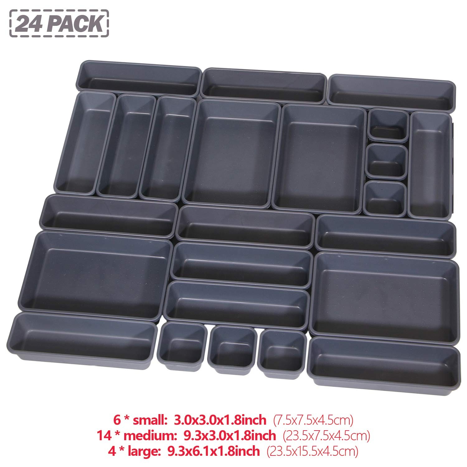 Set of 24 Interlocking Desk Drawer Organizer Tray Dividers Plastic Black