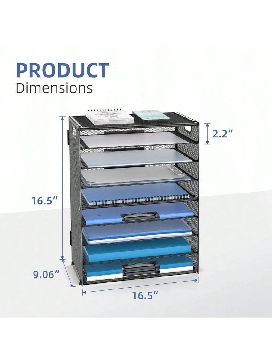 8-Tier Desk Organizer Paper Letter Tray Handle Metal Mesh Desktop File Office