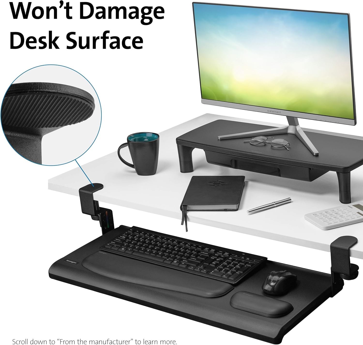 Kensington Clamp-On Keyboard Tray, Under Desk Drawer with Black