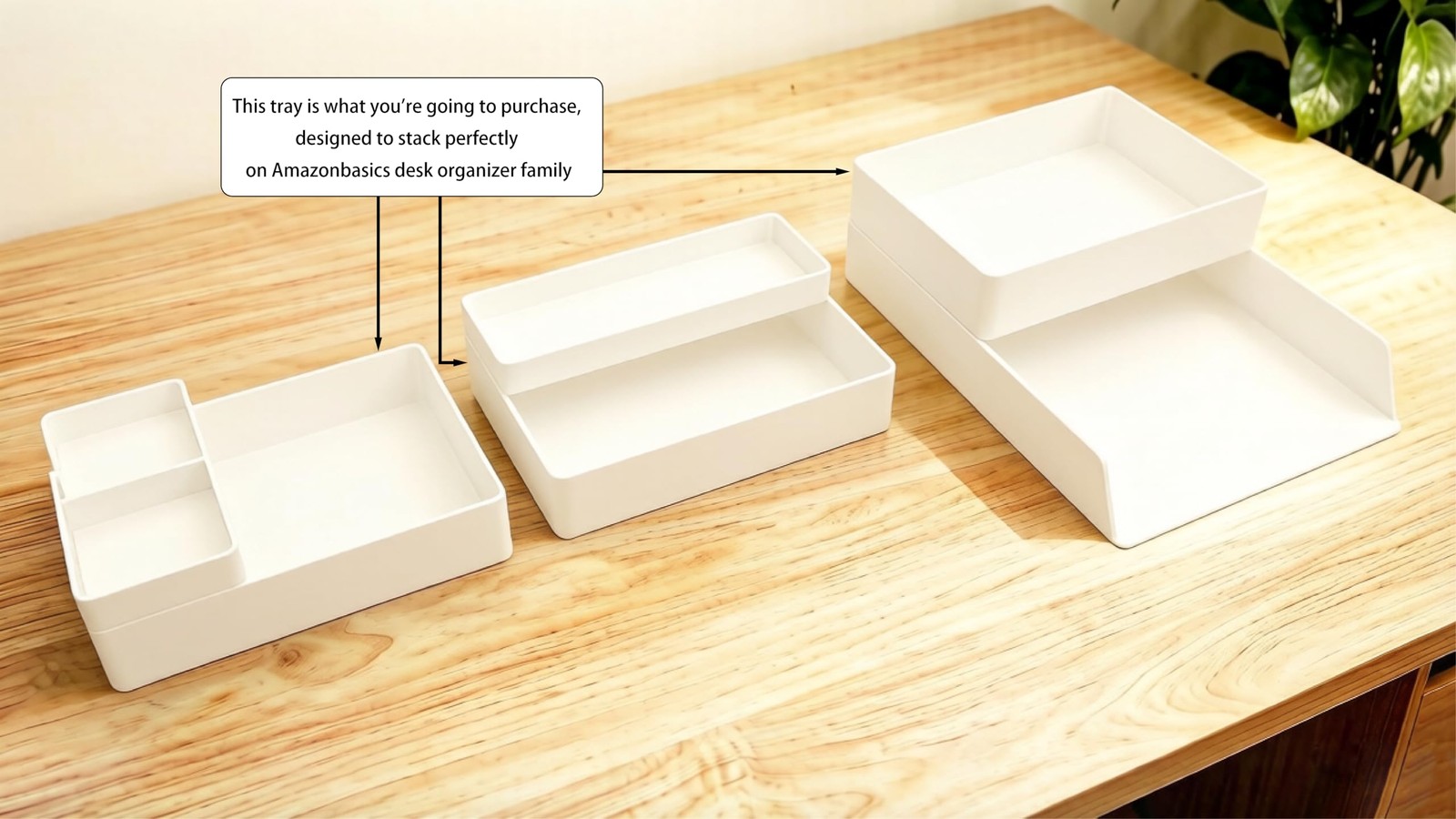 Amazon Basics Rectangular Plastic Desk Organizer with 9.4″ x 6.7″ x 2″, White
