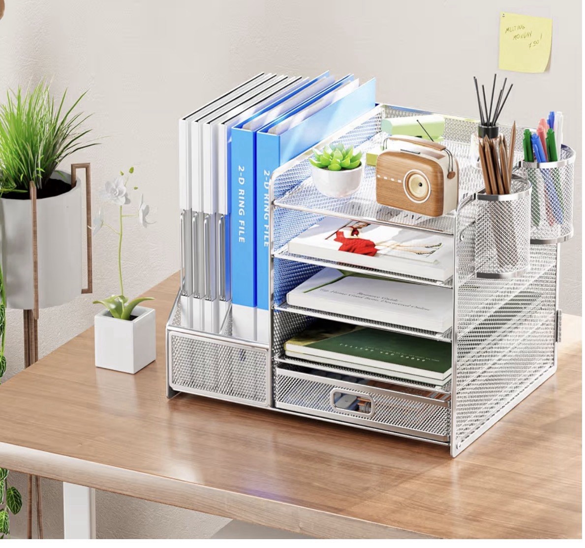 Mesh Desk Organizer 5-Tier Letter Tray File Holder Drawer Pen Cup Silver