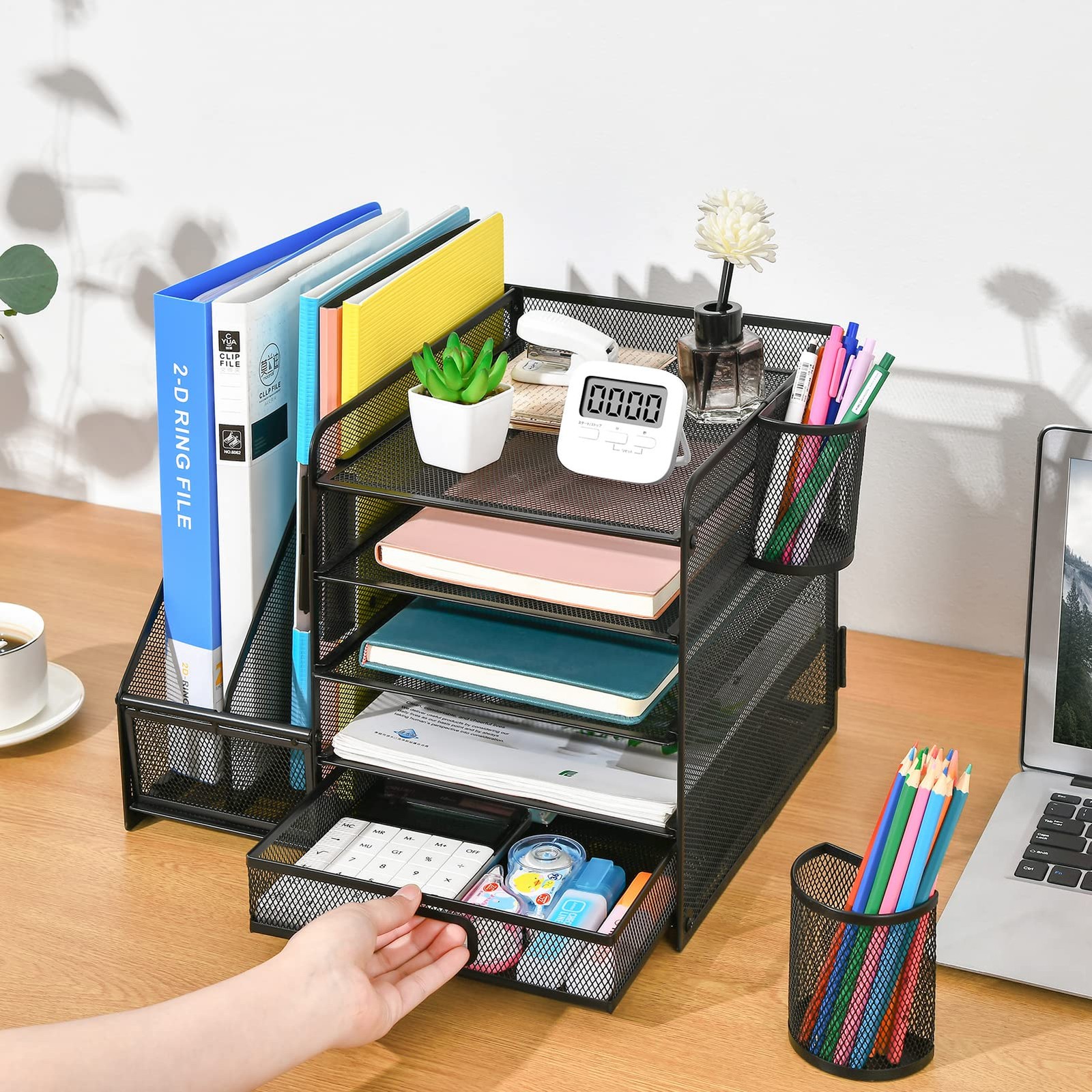 Marbrasse Desk Organizer with File Holder, 5-Tier Paper Letter 5Tire, Black