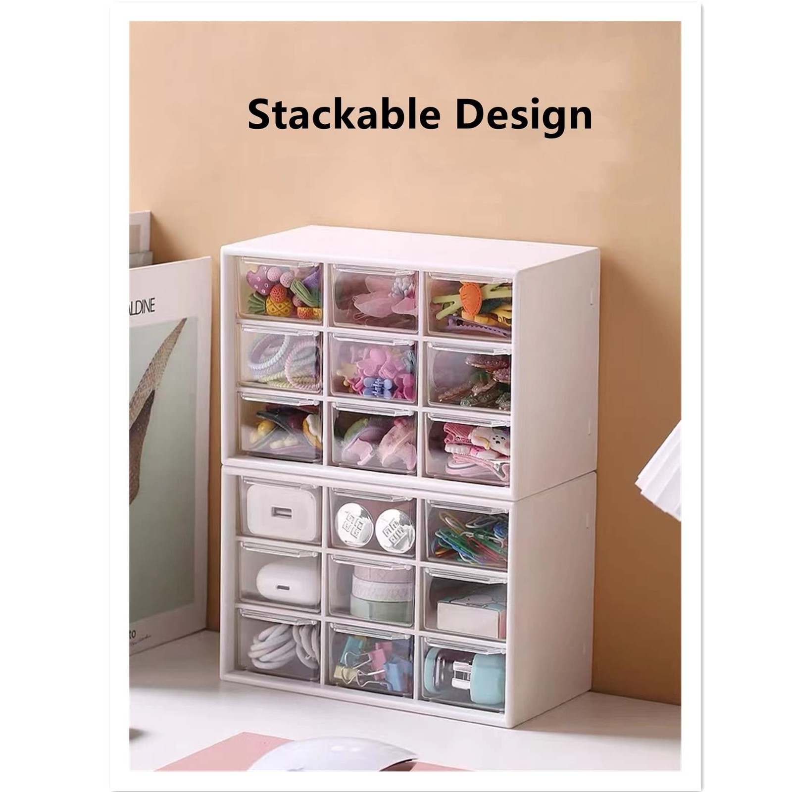 2PCS Small Drawer Organizer for Desk, Desktop Drawer Organizer with 9 Clear D…