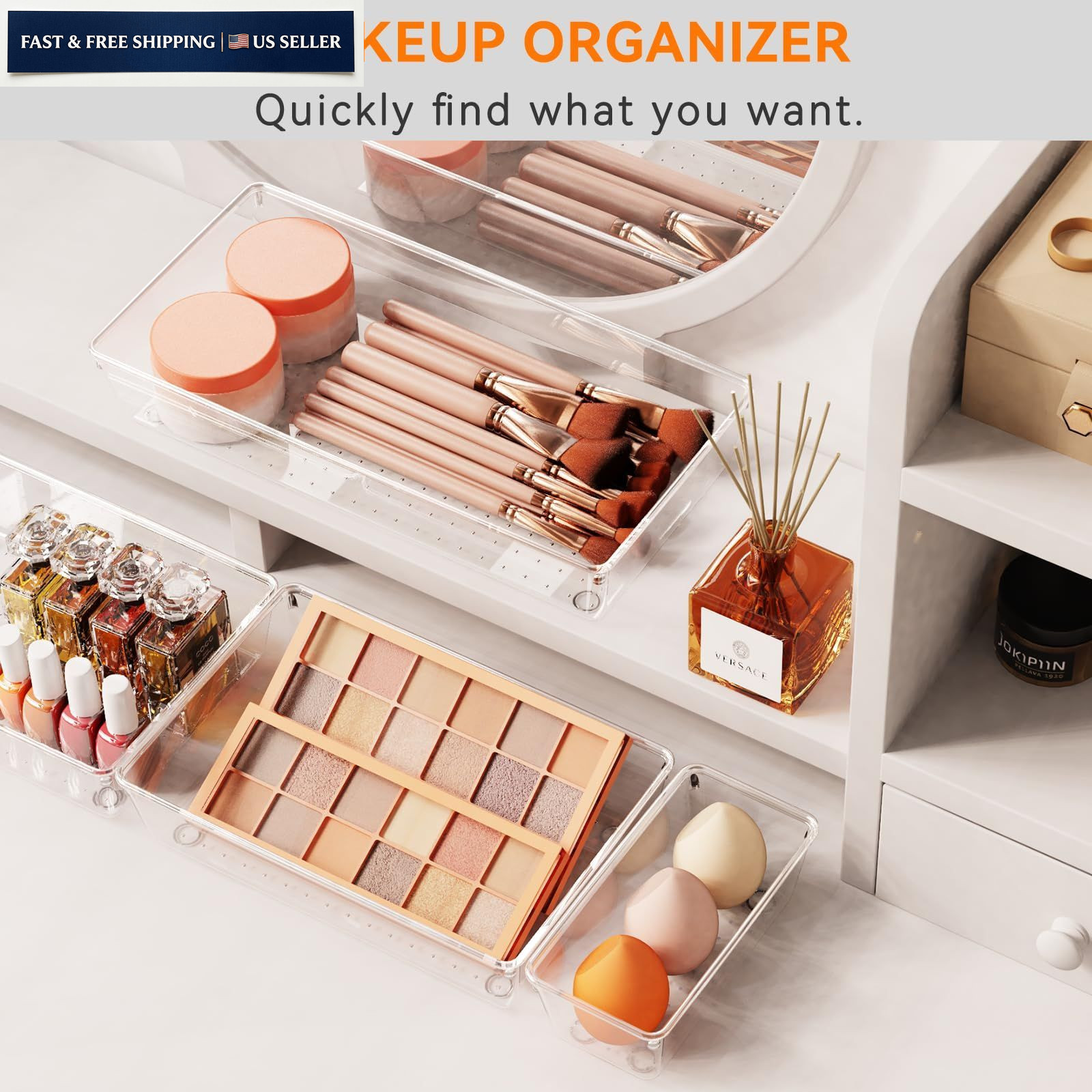 6 Pack Large Clear Plastic Drawer Organizer Trays, Acrylic 6 Pack,