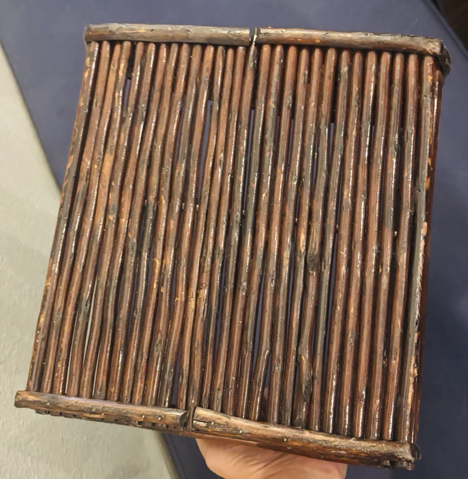 Vintage Handwoven Rattan Wicker Square Desk Letter Holder Tray 10.5×10”