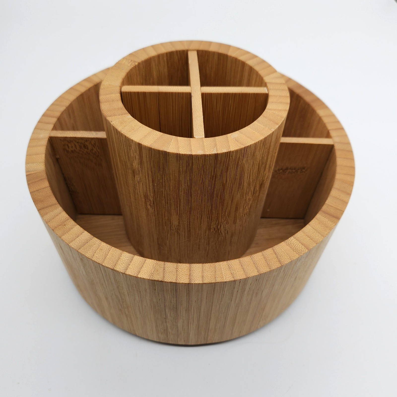 Wooden Bamboo Desk Organizer Rotates Storage Pens Pencils Brushes Utensils