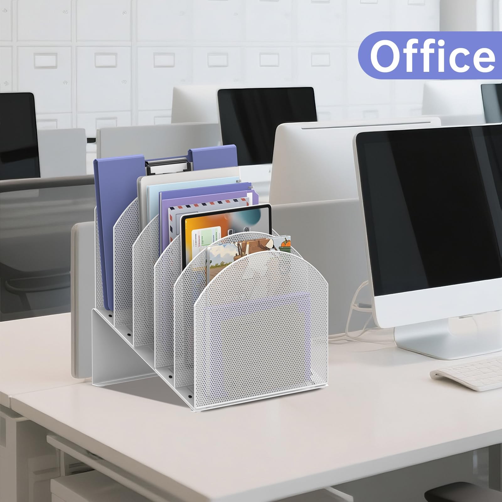 5Section Vertical Desk File Organizer Mesh Mail Letter Folder Holder White