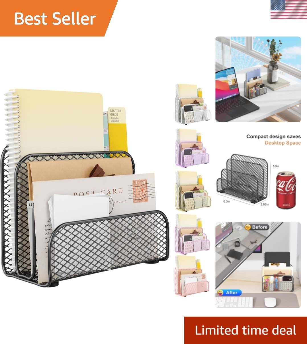 Mail Organizer Countertop, Metal File Holder with 3-Slot, Bill Organizer for …