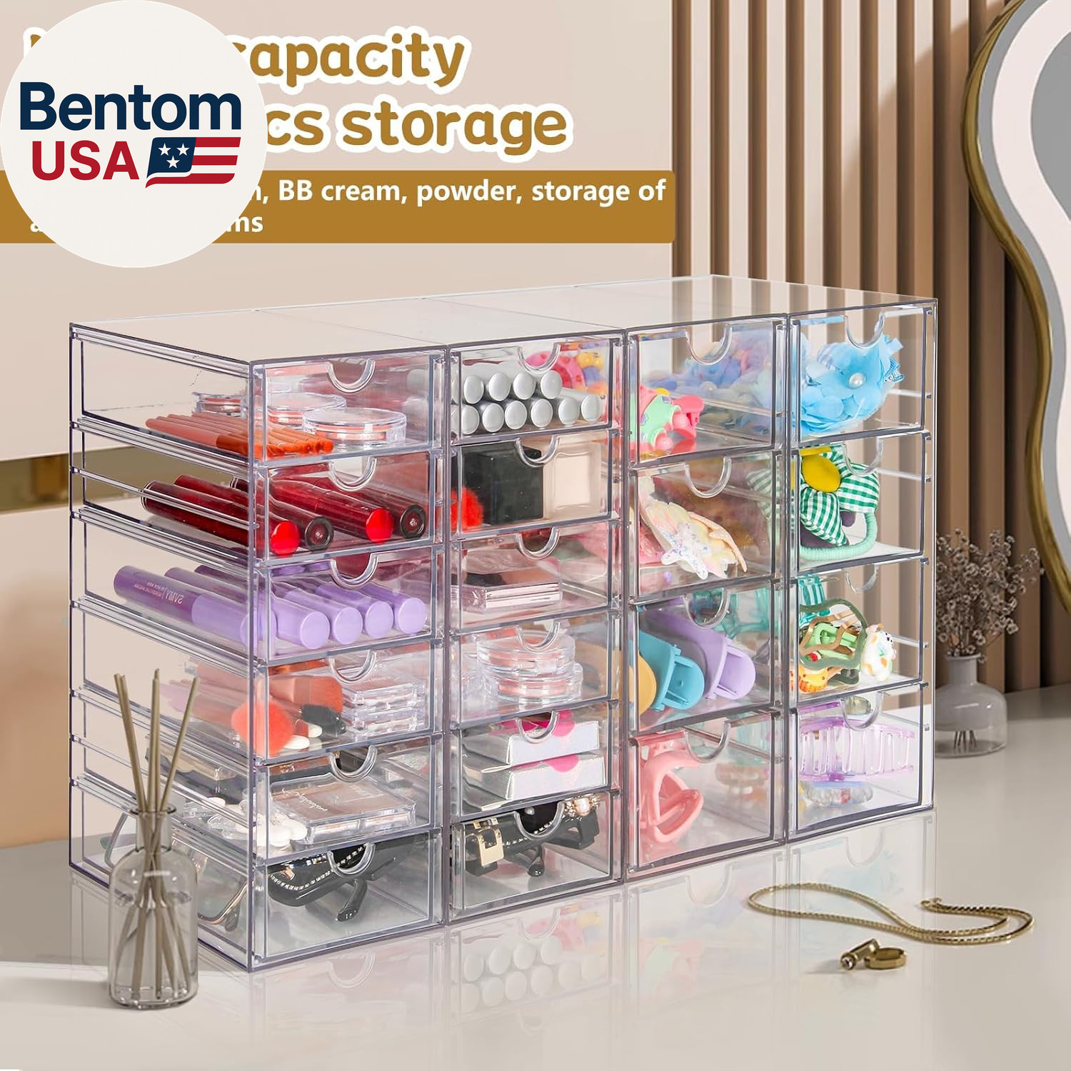 Acrylic Organizer with Drawers | 20 Drawers 4 Sets | Desk Organizer and Storage,