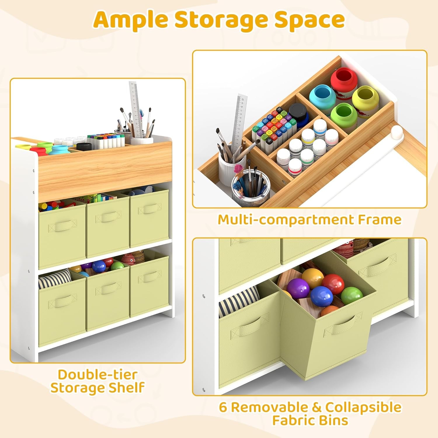 Kids Art Table and Chair Set, Craft and Play Wood Activity Table with
