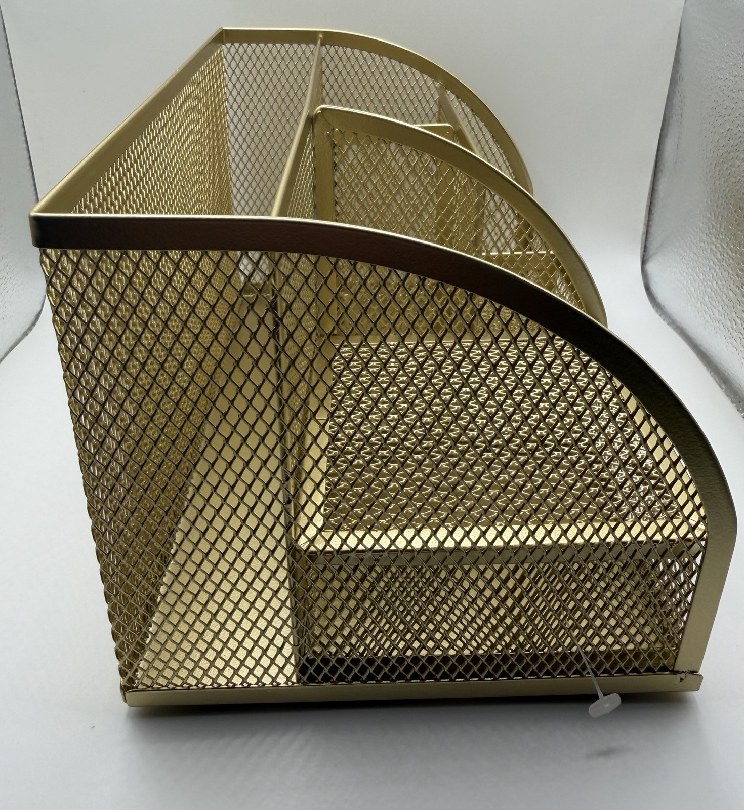 Annova Wire Mesh Desk Organizer – 6 Compartments + 1 Drawer (Gold Finish)