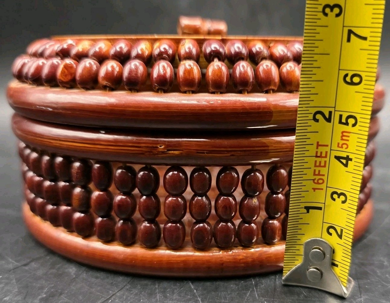 Vintage Bamboo Handmade Open Weave Lacquered Braided Trinket Nox with Lid
