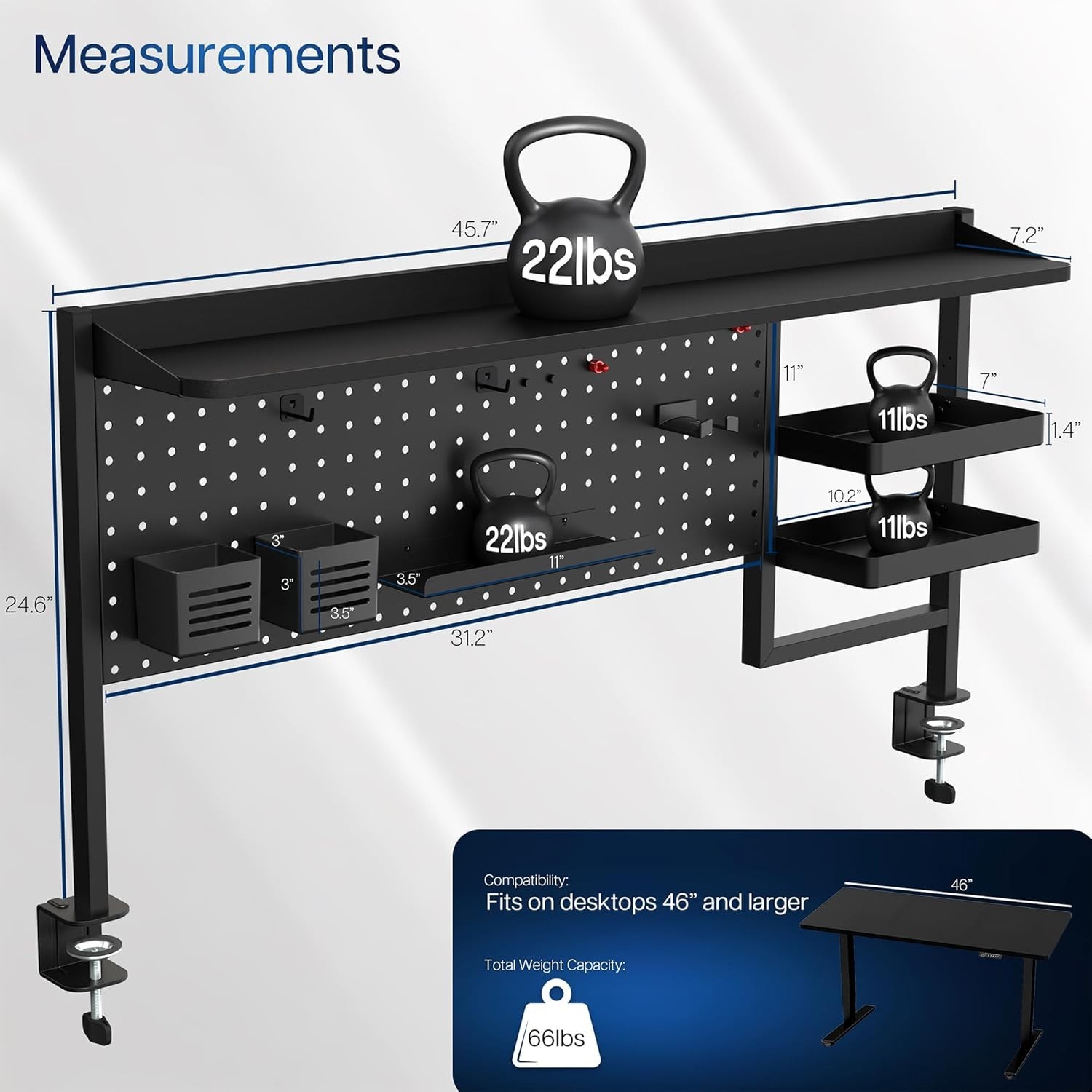 VIVO Steel Clamp-on 46 x 25 inch Desk Pegboard System W/ Storage Shelf &