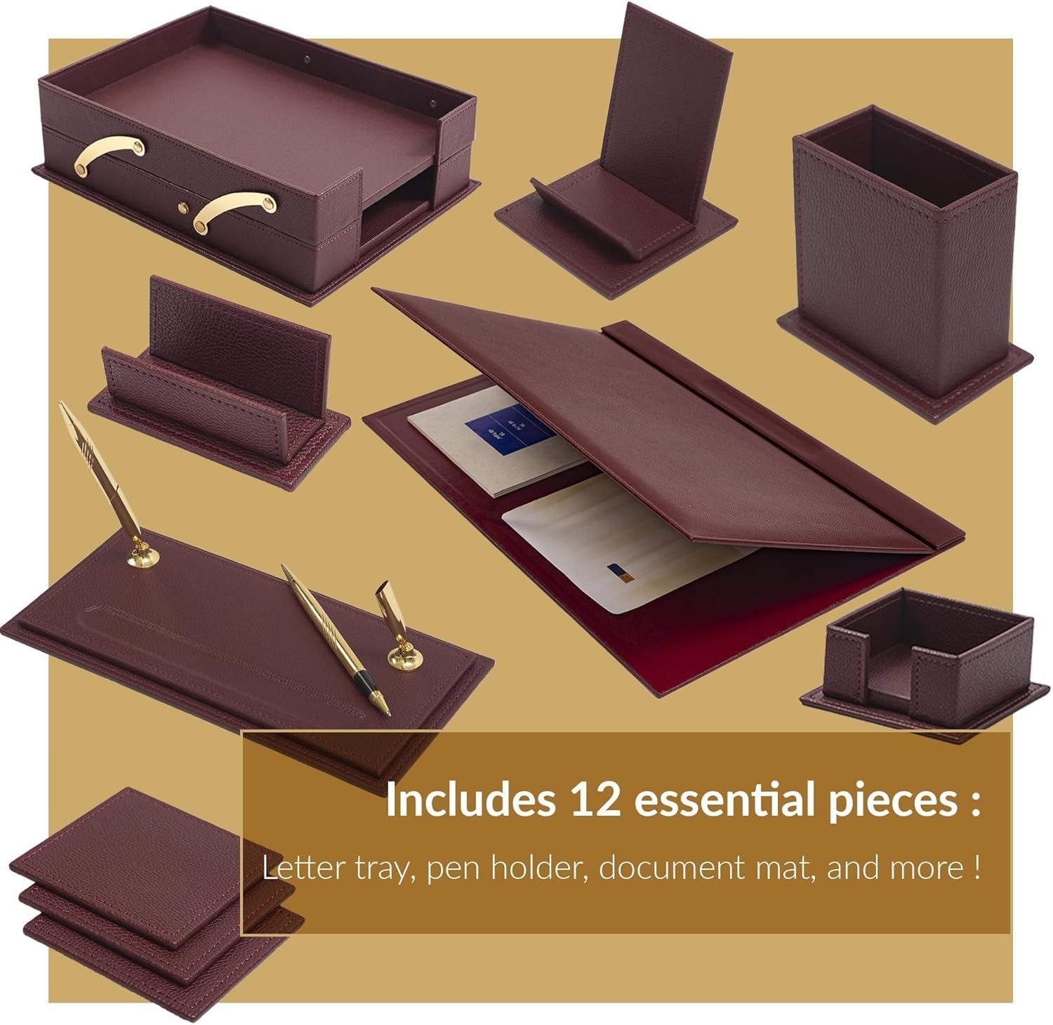 Classic Desk Organizer – 12 PCS Leather Desk Organizer Set – Desk Accessories