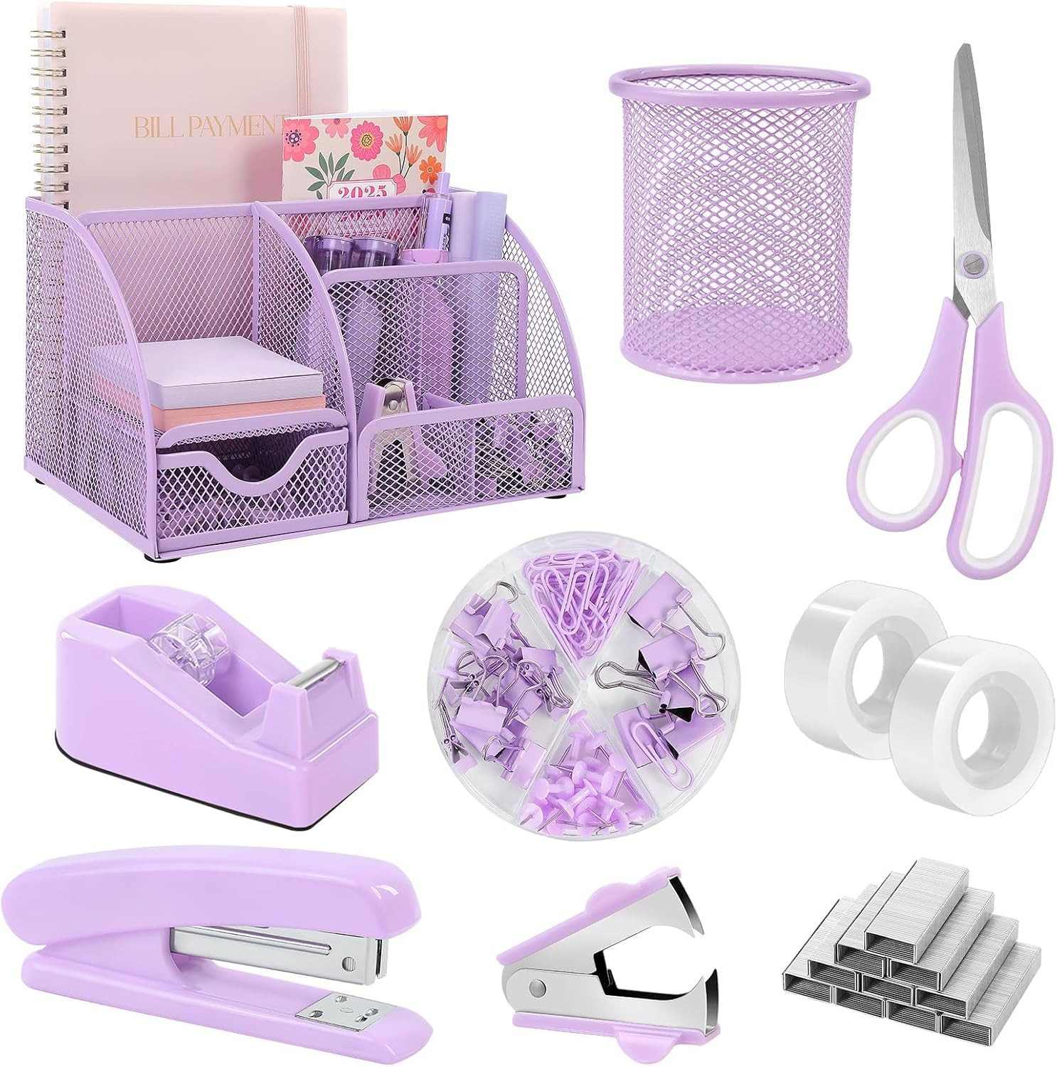 Purple Office Supplies, Purple Desk Organizer for Kids, Mesh Desk Organizer, Sta
