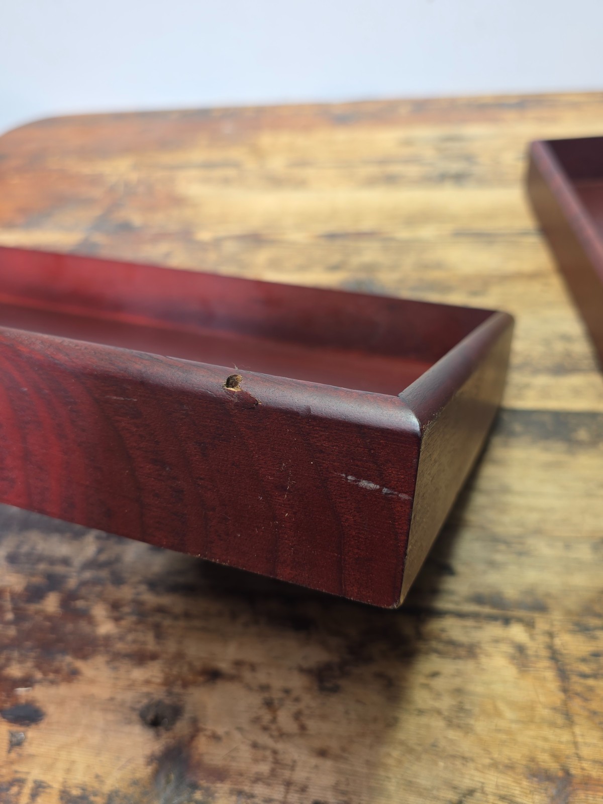 Vintage Carver Wood Products Desk Letter Tray 2 Tier Cherry Oak MCM Damage USA