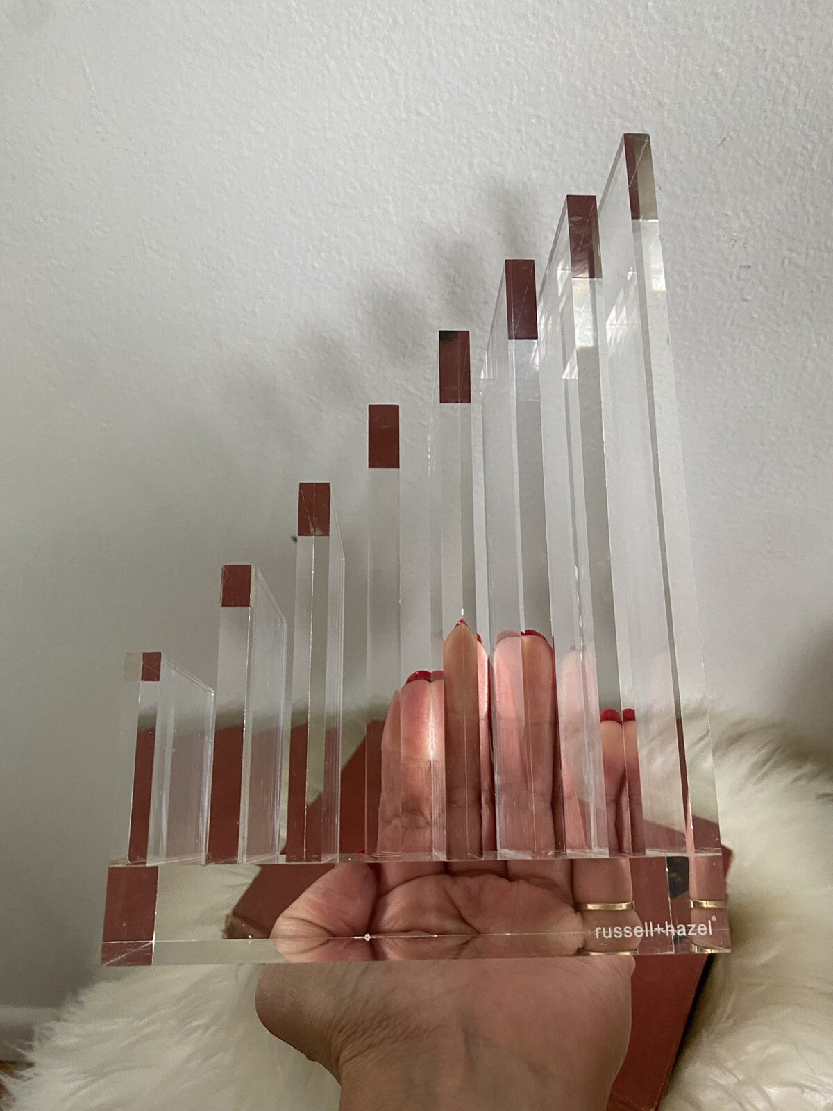 Russell & Hazel Acrylic Clear Letter File Holder 7 Slots Signed 8 in Tall