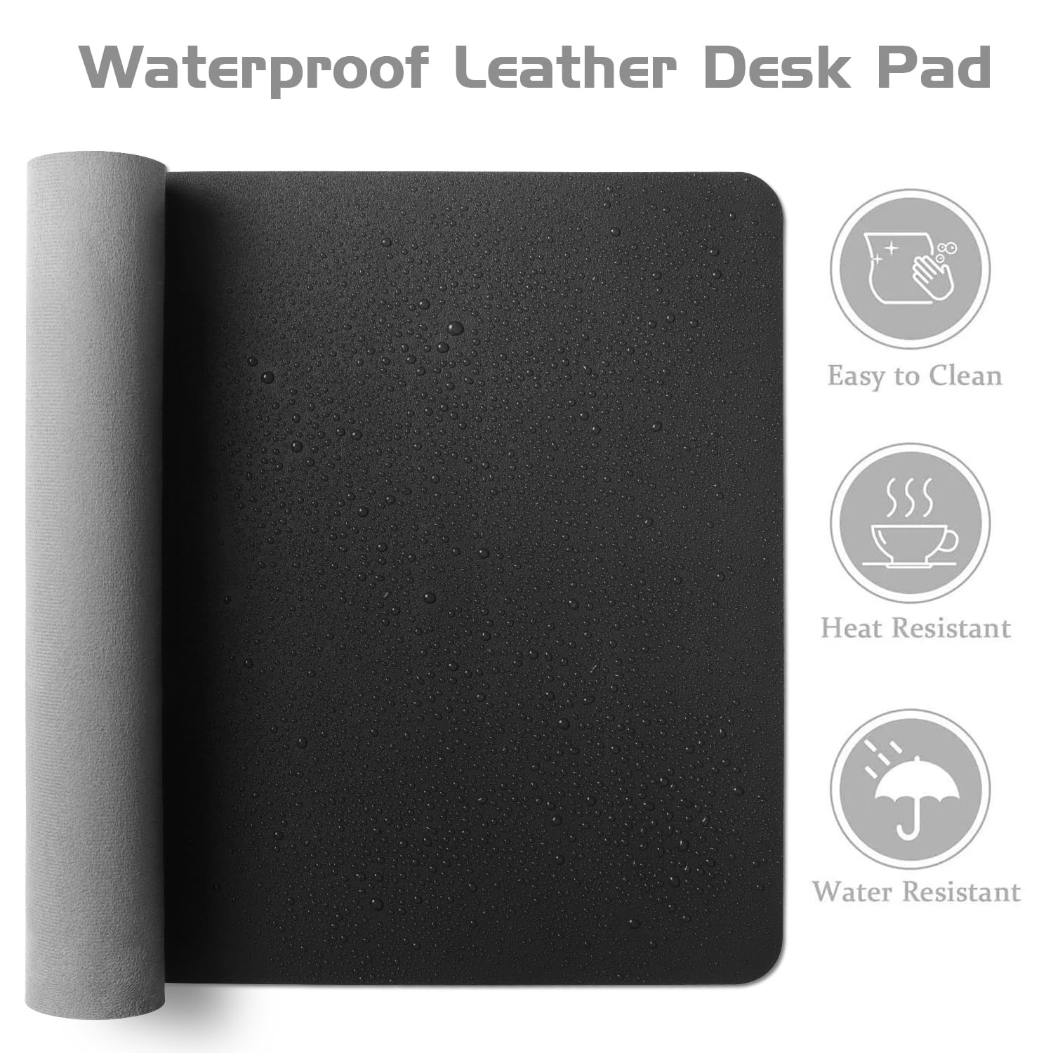 Aothia Leather Desk Pad Protector – Large Mouse Pad, 38″ x 13.7″, Black