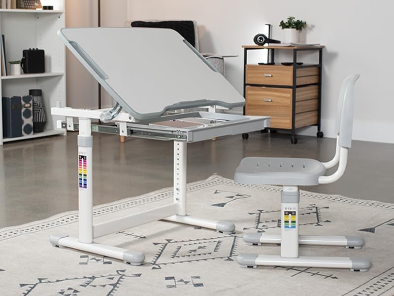 Gray Height Adjustable Childrens Desk and Chair Set | Kids