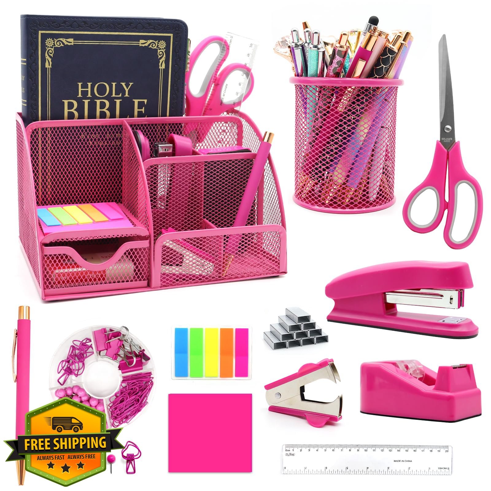 Shellvcase Hot Pink 12-in-1 Desk Organizer Set