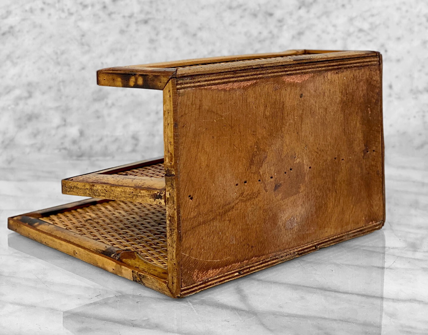 Vintage Coastal Boho Rattan Bamboo Letter Holder Desk Organizer