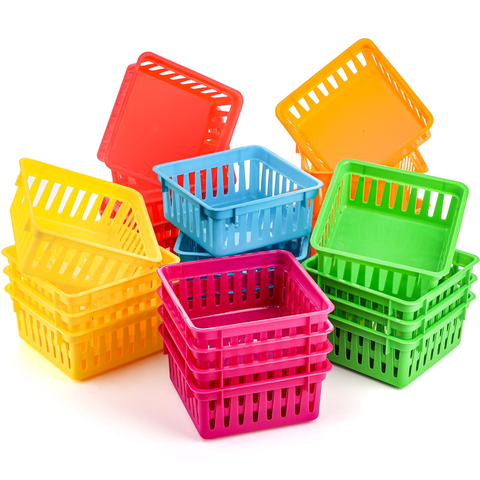 24 Pack Classroom Storage Baskets, Small Plastic Organizer Basket, Colorful S…