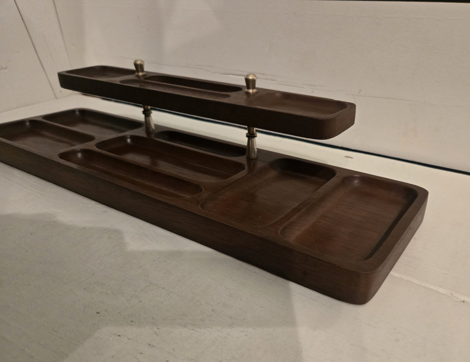 VTG Swank Wood Desk Valet, Organizer with Brass Details. 17.5 x 4.5.