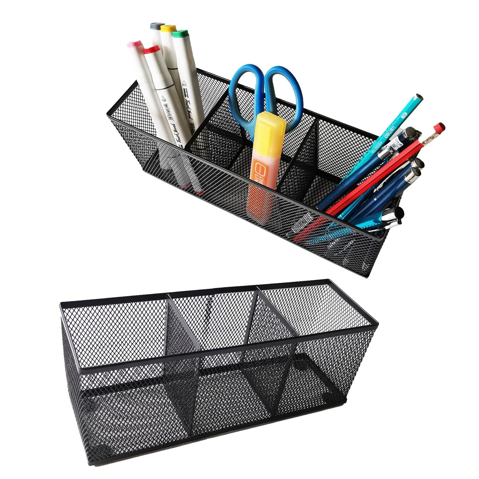 Coasdigi Pencil Holder, Metal Mesh Pen Holder Desk Organizer 3 1 Pack black