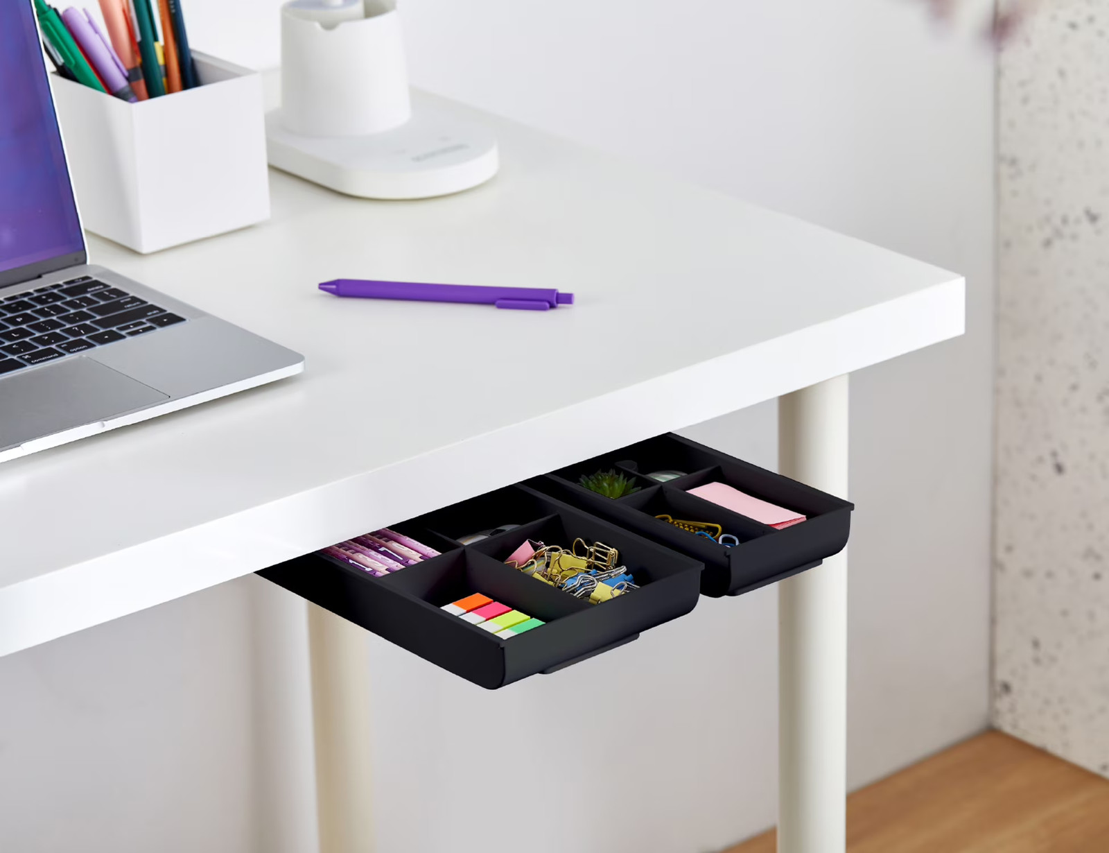2 Pack Under Desk Drawer Organizer Self Adhesive