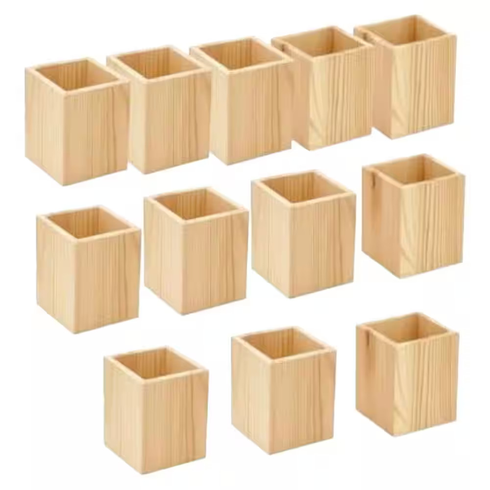 12-Pack Unfinished Wood Pen Holder Pine Office Desk Organizer for DIY Crafts Hom