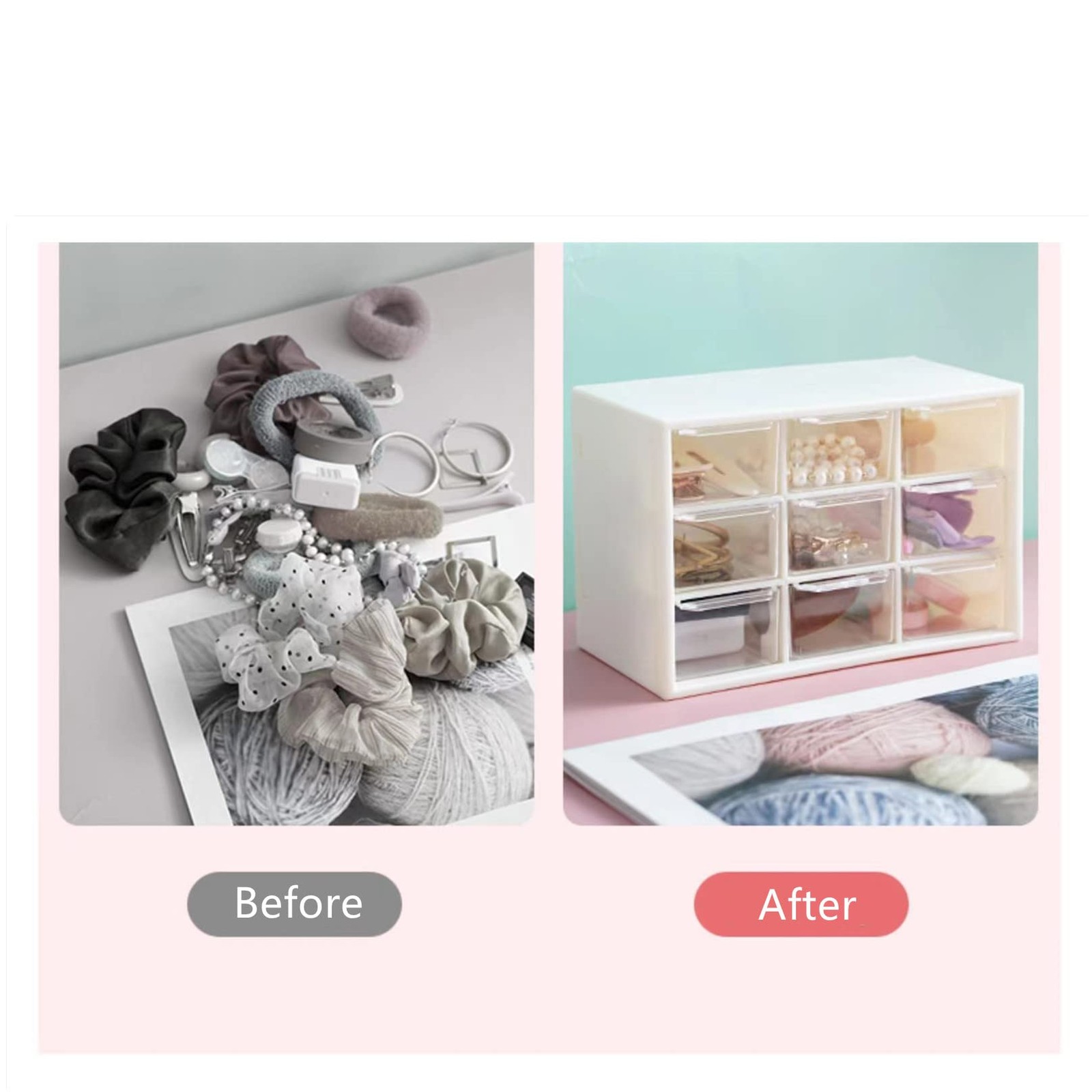 2PCS Small Drawer Organizer for Desk, Desktop Drawer Organizer with 9 Clear D…