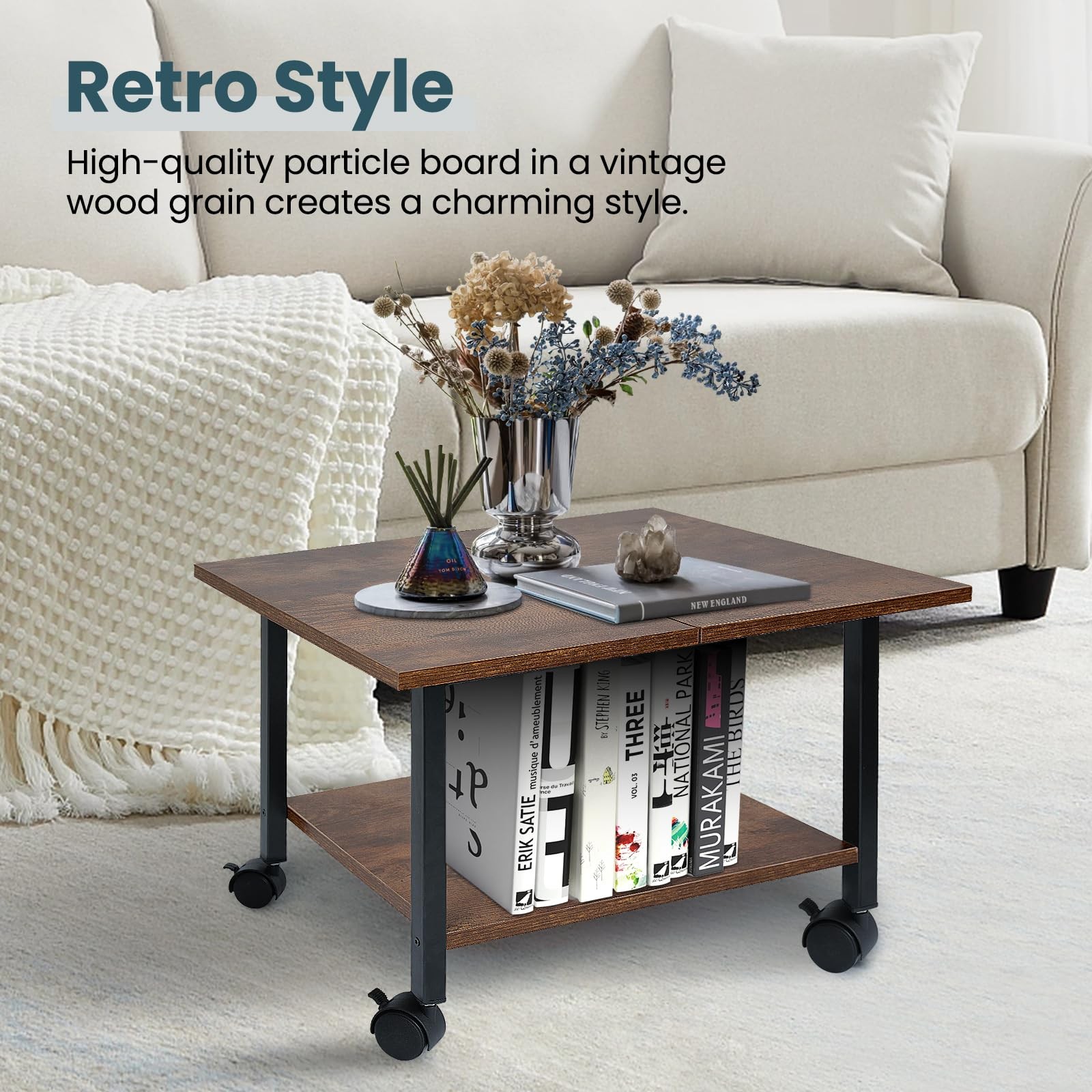 SwaaVee Printer Stand with Storage Under Desk Shelf, Desktop Rustic Brown