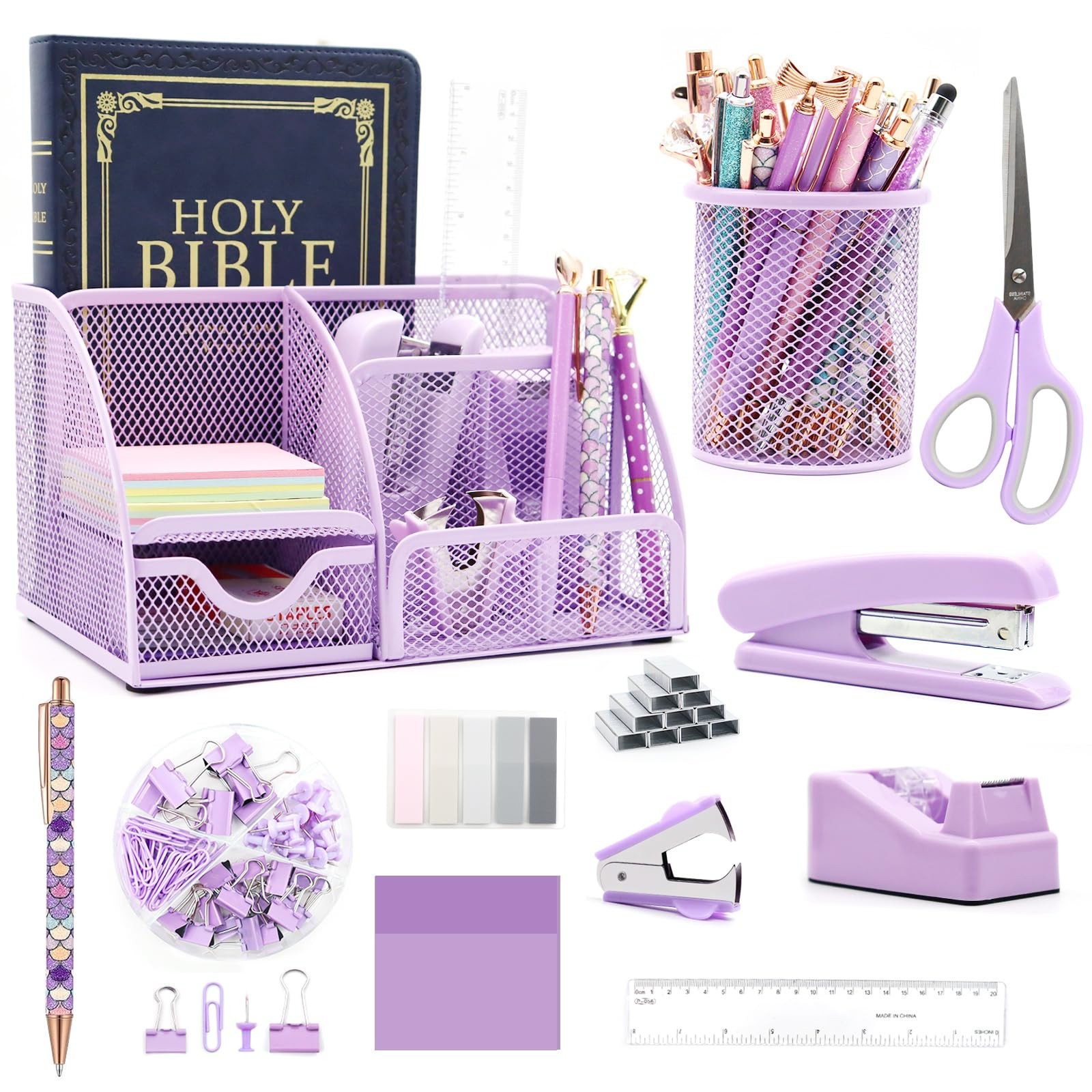 Purple Desk Organizers and Accessories,12pcs Office Accessories