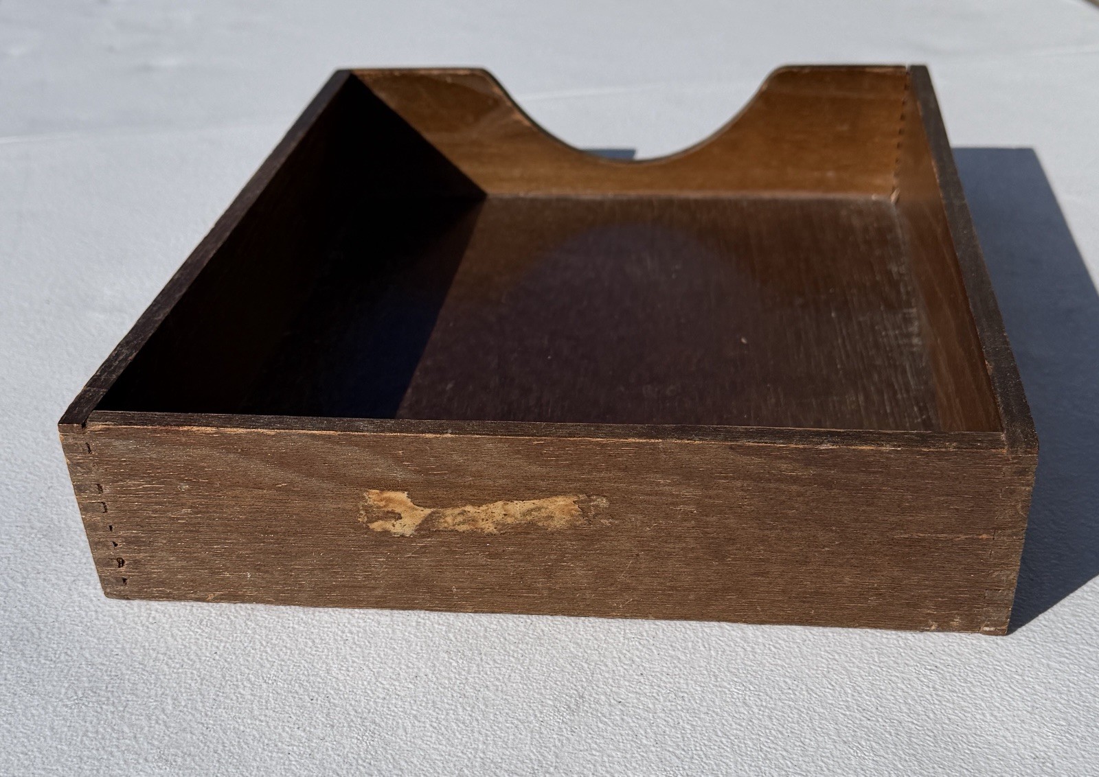 VINTAGE MCM WALNUT DOVETAILED WOODEN LETTER TRAYS SET OF 2 OFFICE PAPER FILES