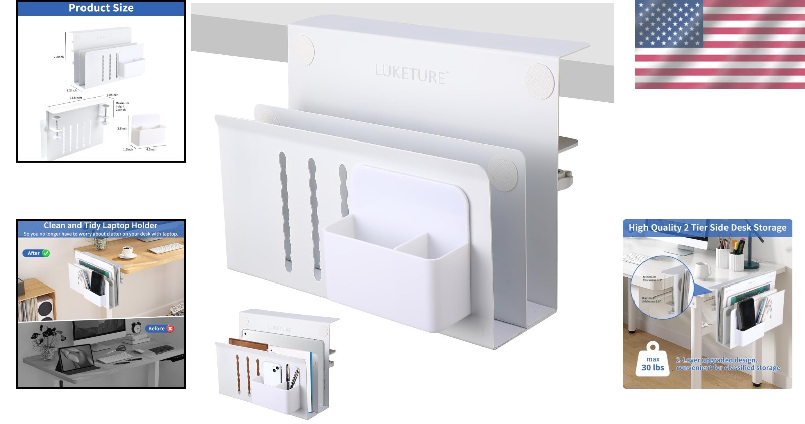 Clamp On Laptop Mount with Pen Holder – Desk Side Storage
