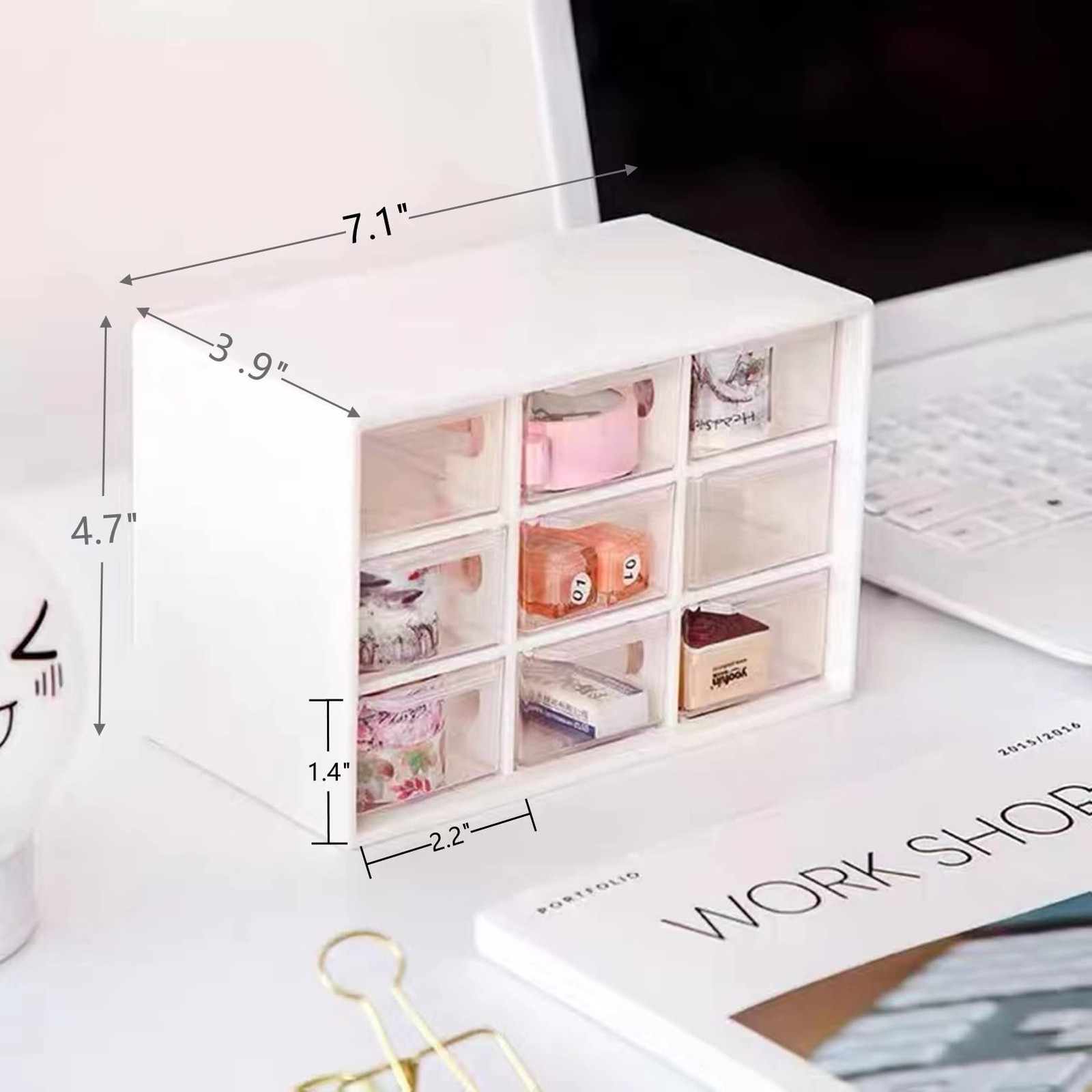 2PCS Small Drawer Organizer for Desk, Desktop Drawer Organizer with 9 Clear D…