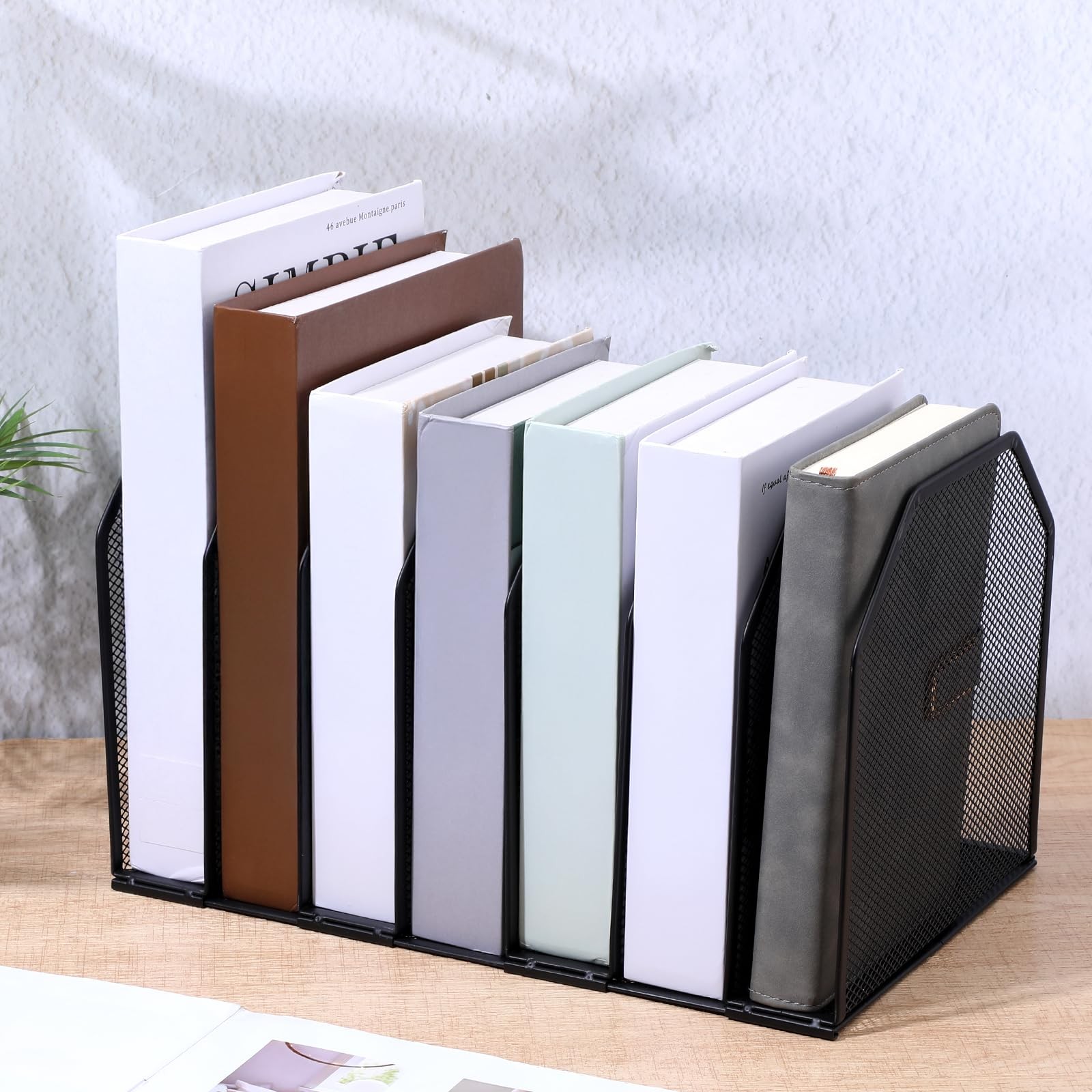 Metal Mesh File Organizer Adjustable 7 Section Vertical Desk Holder Black