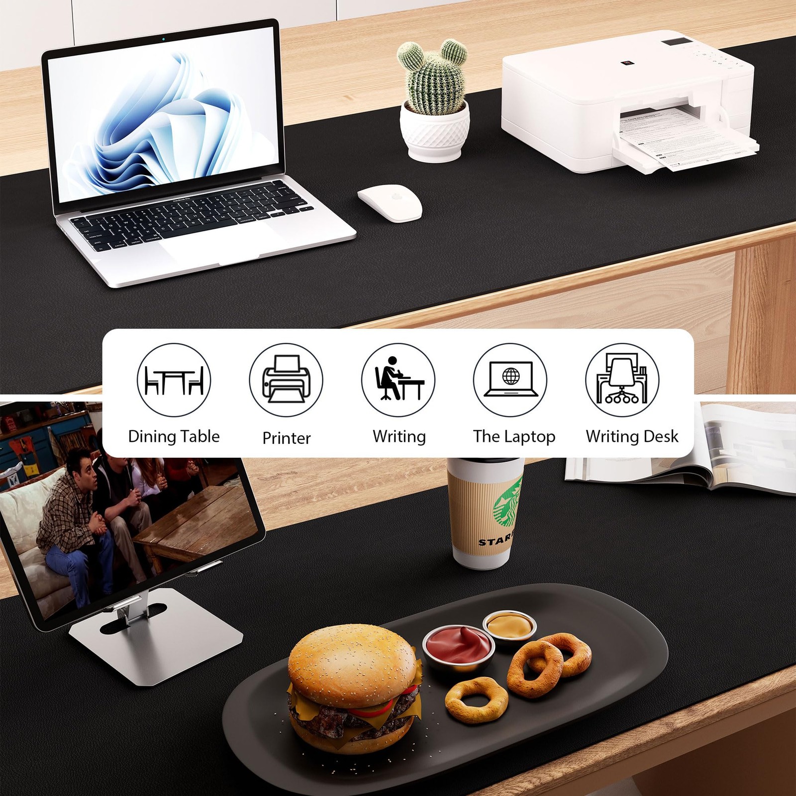 Aothia Leather Desk Pad Protector – Large Mouse Pad, 38″ x 13.7″, Black