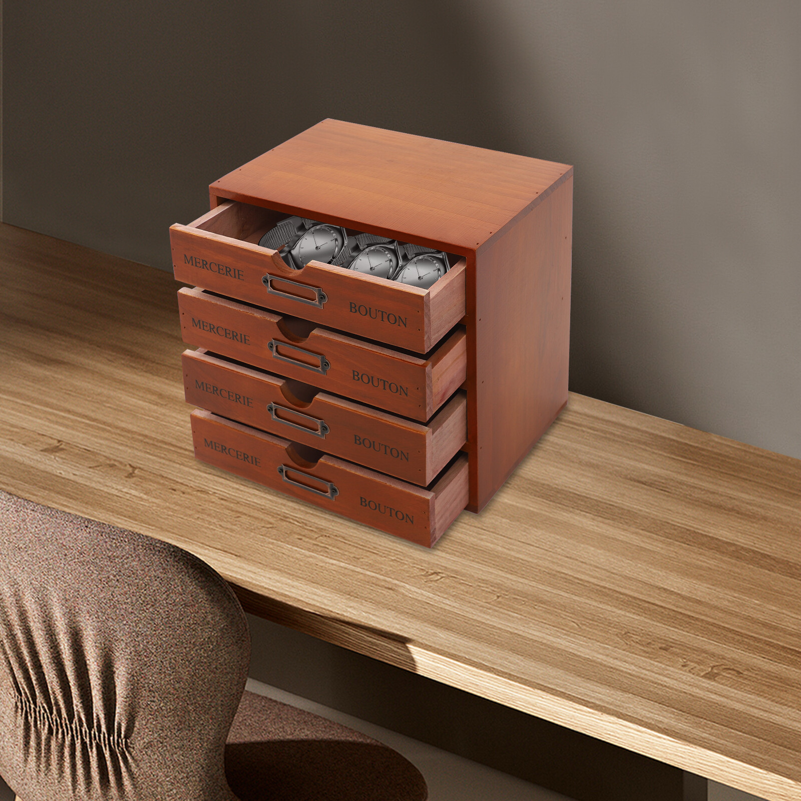 Desk Organizer with 4 Drawers, Vintage Wooden Storage Box Drawer Organizer NEW