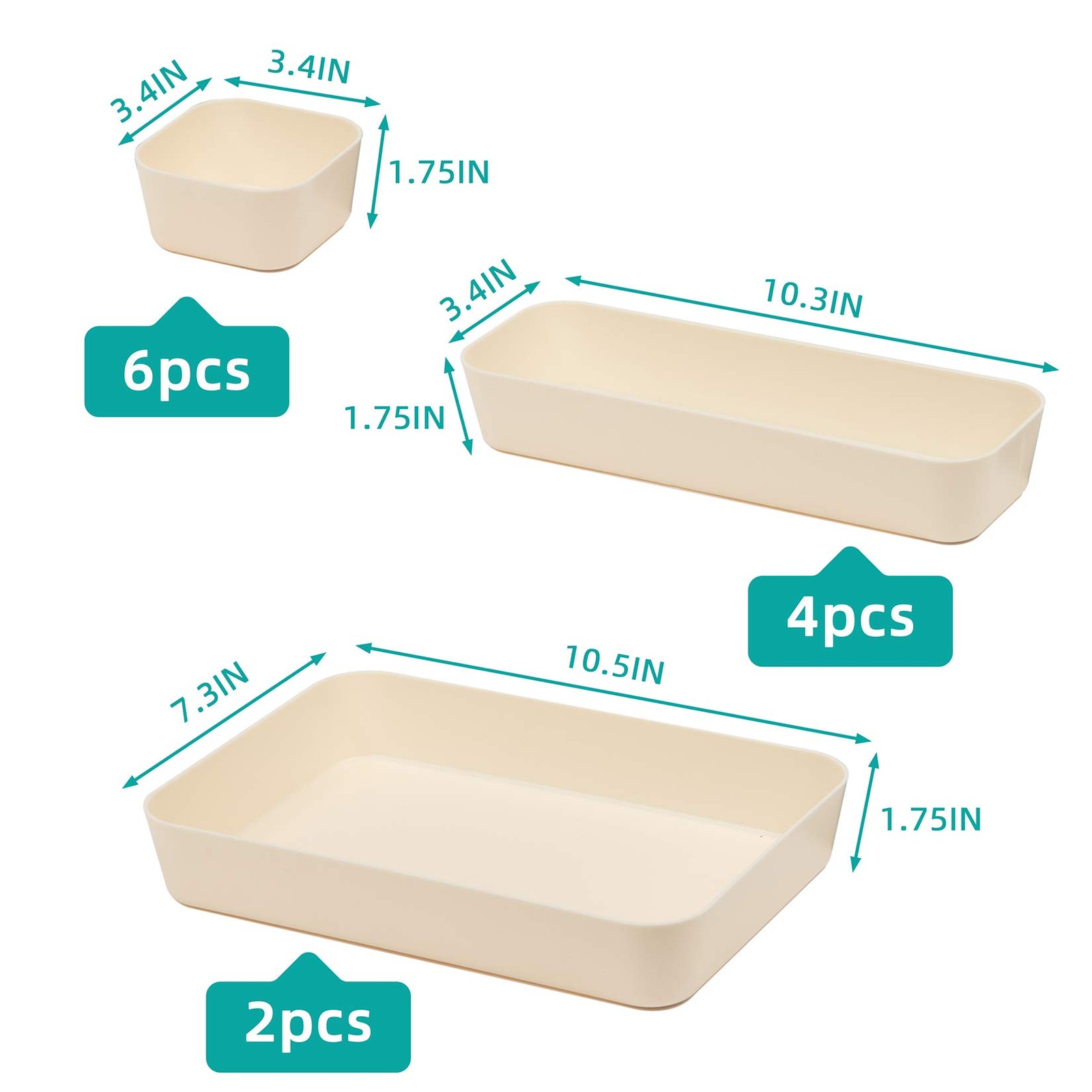 Backerysupply Set Of 12 Beige Color Plastic Desk Drawer Organizers For