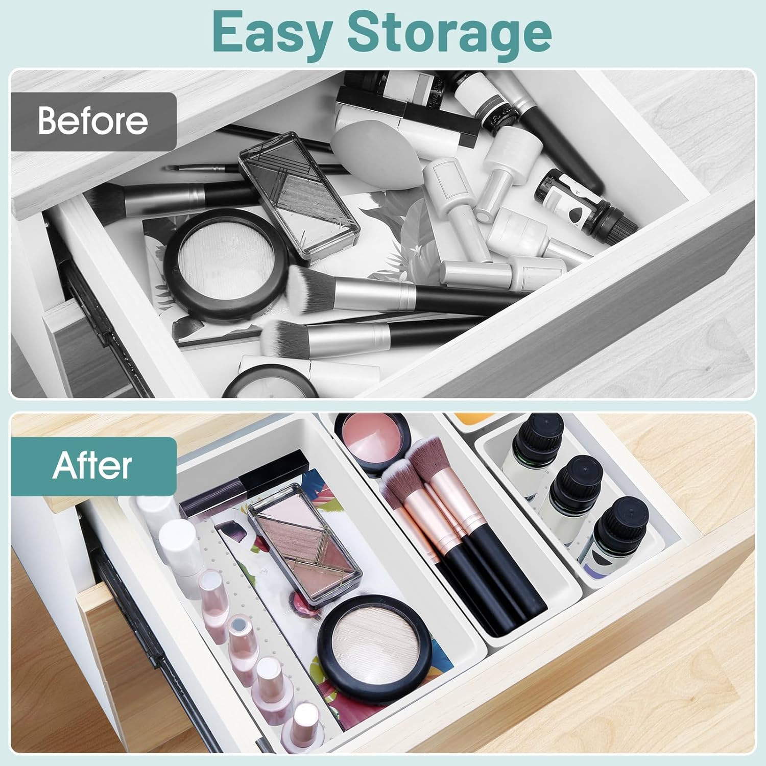 25 Pc White Plastic Drawer Organizer Set 4 Sizes for Desk Makeup Jewelry