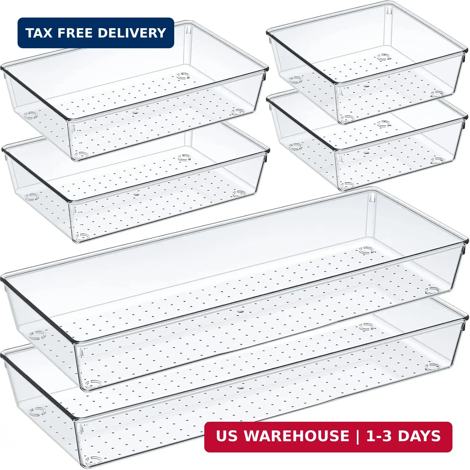 Criusia 6 Pcs Large Size Clear Drawer Organizer Set, Acrylic Non Slip Non Cracki