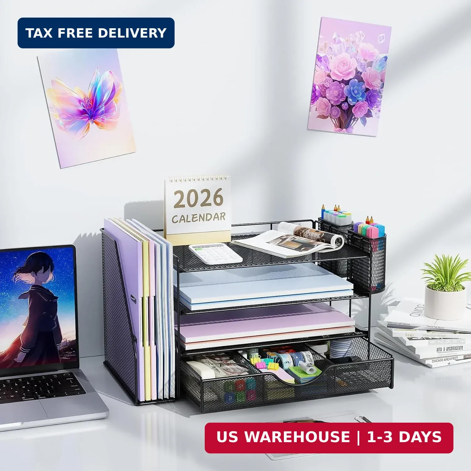 gianotter Desk Organizers and Accessories with File Holder, 4-Tier Desk Accessor