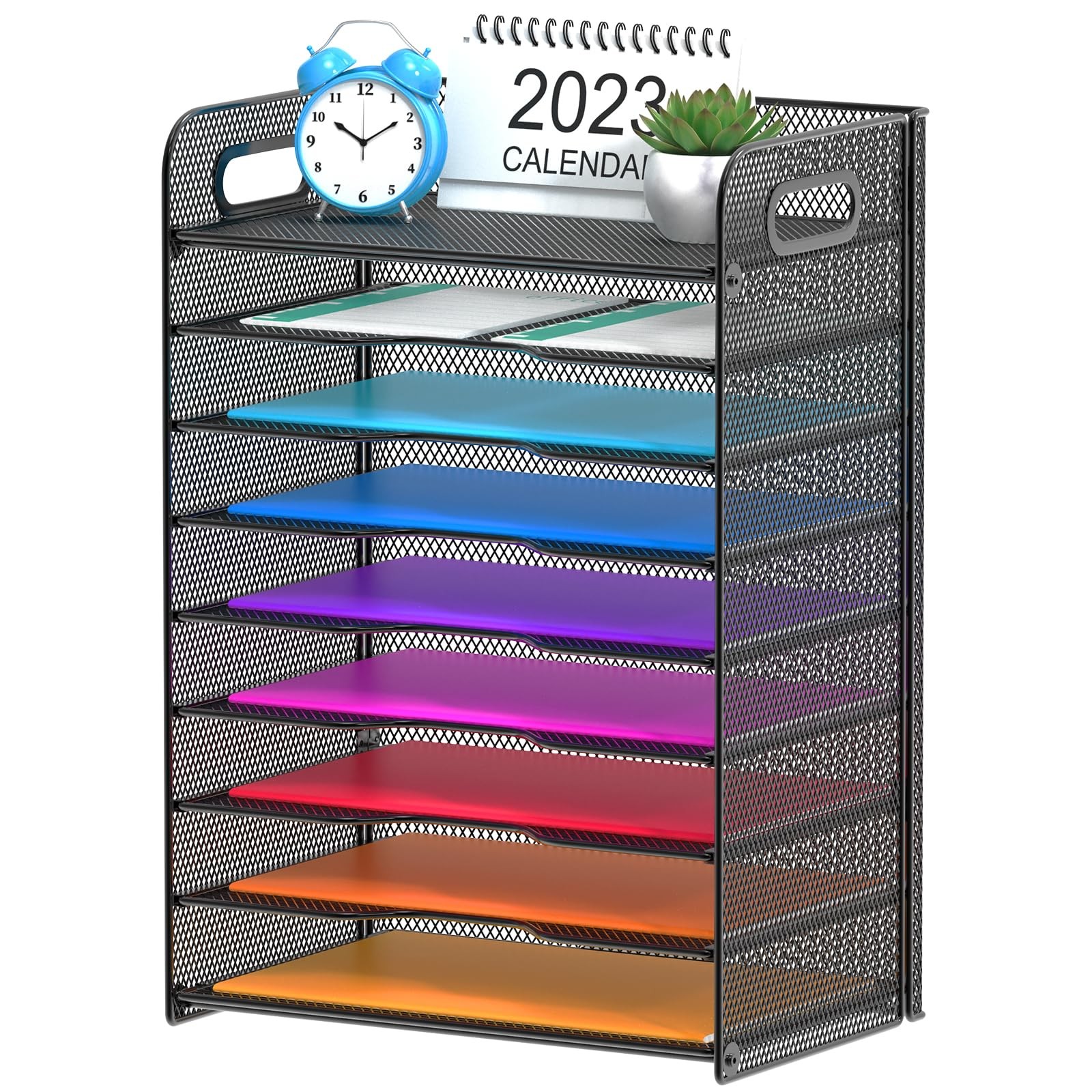 9 Tier Desk Organizer, Mesh Paper Letter Tray File Rack Shelves Paper Sorter …