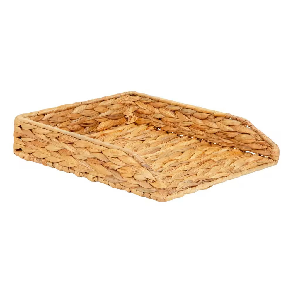 Rattan Paper Tray with Iron Frame, Desktop Organizer, Holds Letter Size Document