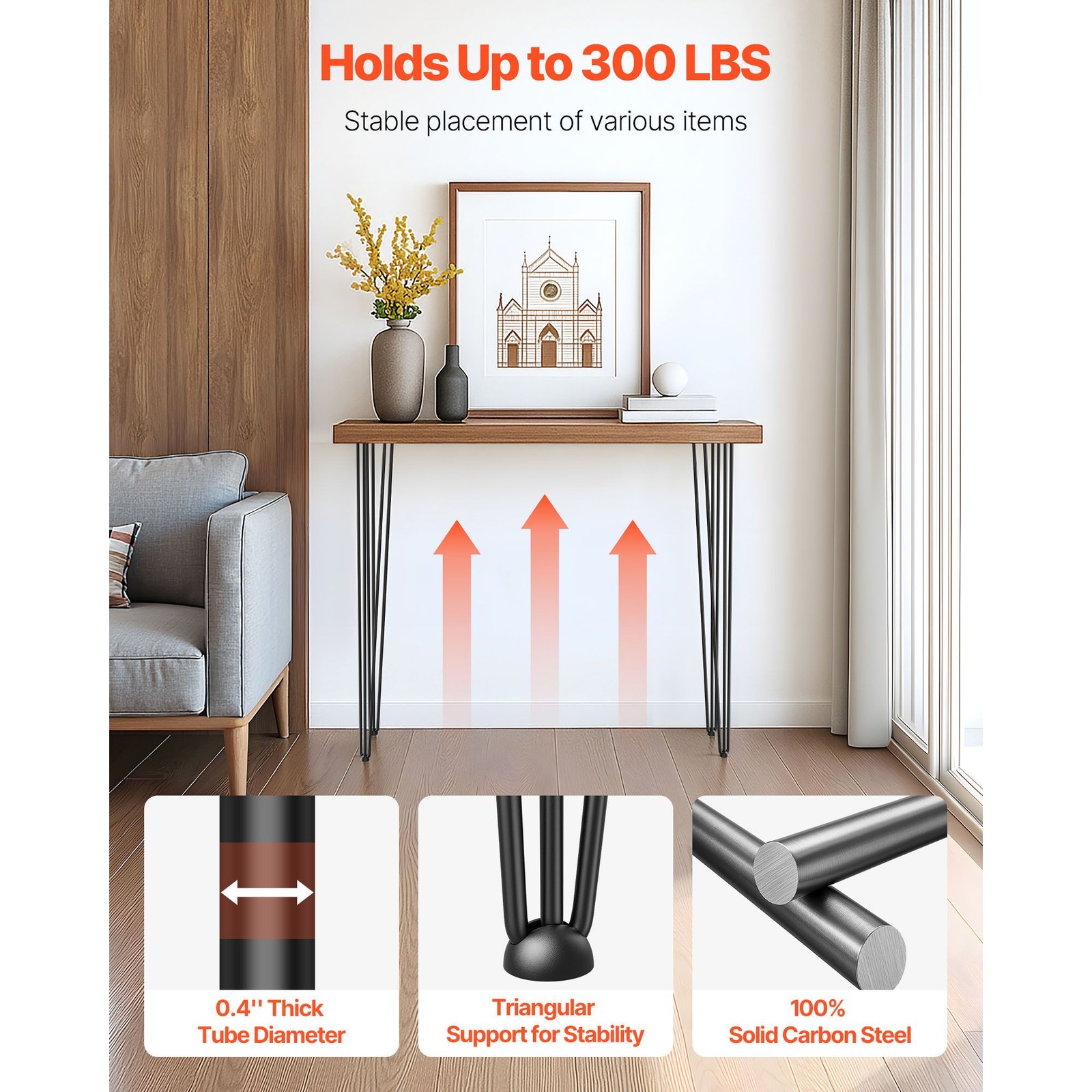 Hairpin Table Legs 40″ Black Set of 4 Desk Legs 880lbs Load Capacity (Each