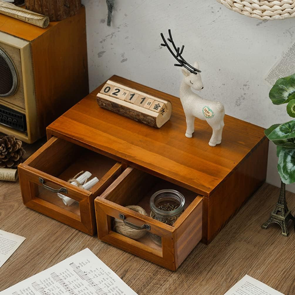 Stylish Bamboo Wood Desk Organizer with 2 Drawers for Home or Office