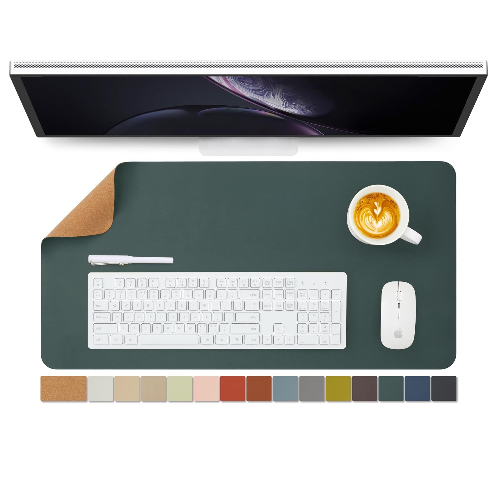Cork Desk Mat – Dual-Sided Pad for Office and 27.6″x 13.8″, Dark Green